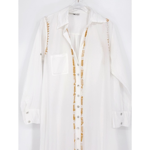 SUBTLE LUXURY | Maxi Button Down Boyfriend Kaftan Dress with Embroidery | Sz S/M - Picture 7 of 14